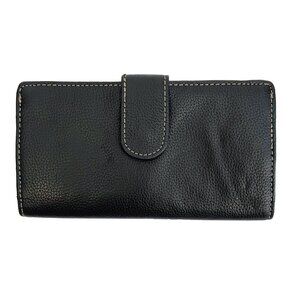 NWT Mundi Flat Grain Genuine Black Leather Framed Suburban Clasp Wallet *Flaws*